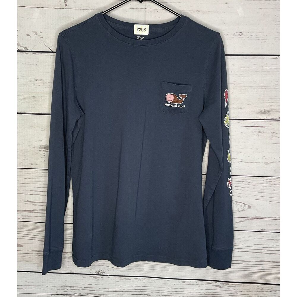 Vineyard Vines S Shirt Navy Thanksgiving Whale Long-Sleeve Pocket Tee Size Small - Picture 3 of 11